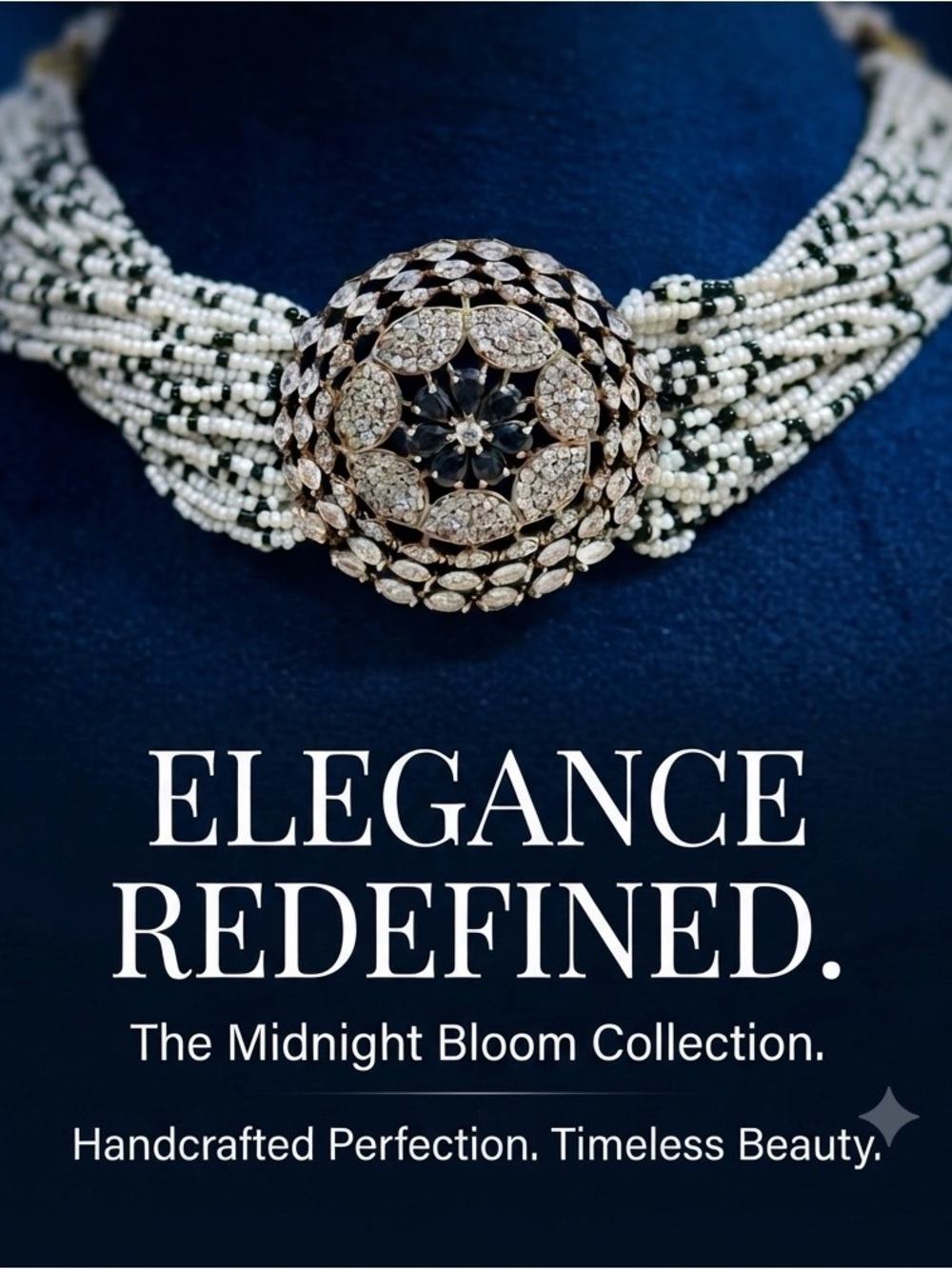 Pearl Multi-Strand Choker with Crystal Medallion - White